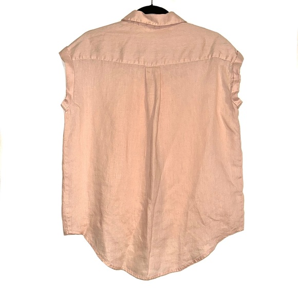 Pure Navy Linen Cap Sleeve Hi-Low Button Down Top LARGE - Picture 2 of 6